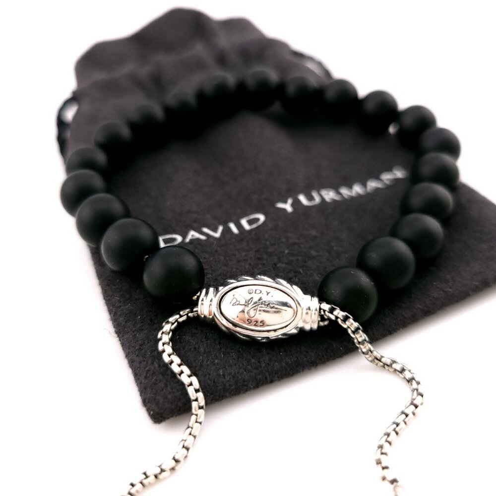 David Yurman Sterling Silver 8'mm Matte Black Onyx Spiritual Bead Bracelet